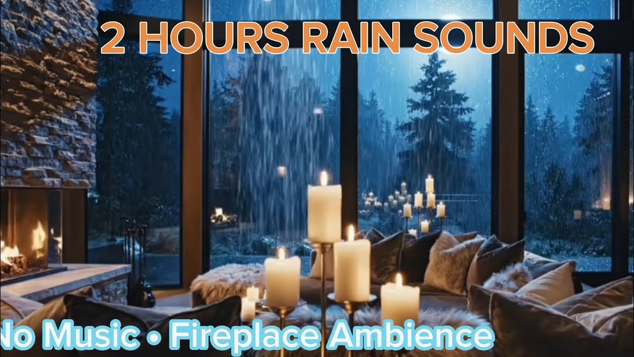 2 Hours Cozy Fireplace & Rain Sounds 🌧️🔥 | No Music | Deep Sleep, Relax & Study