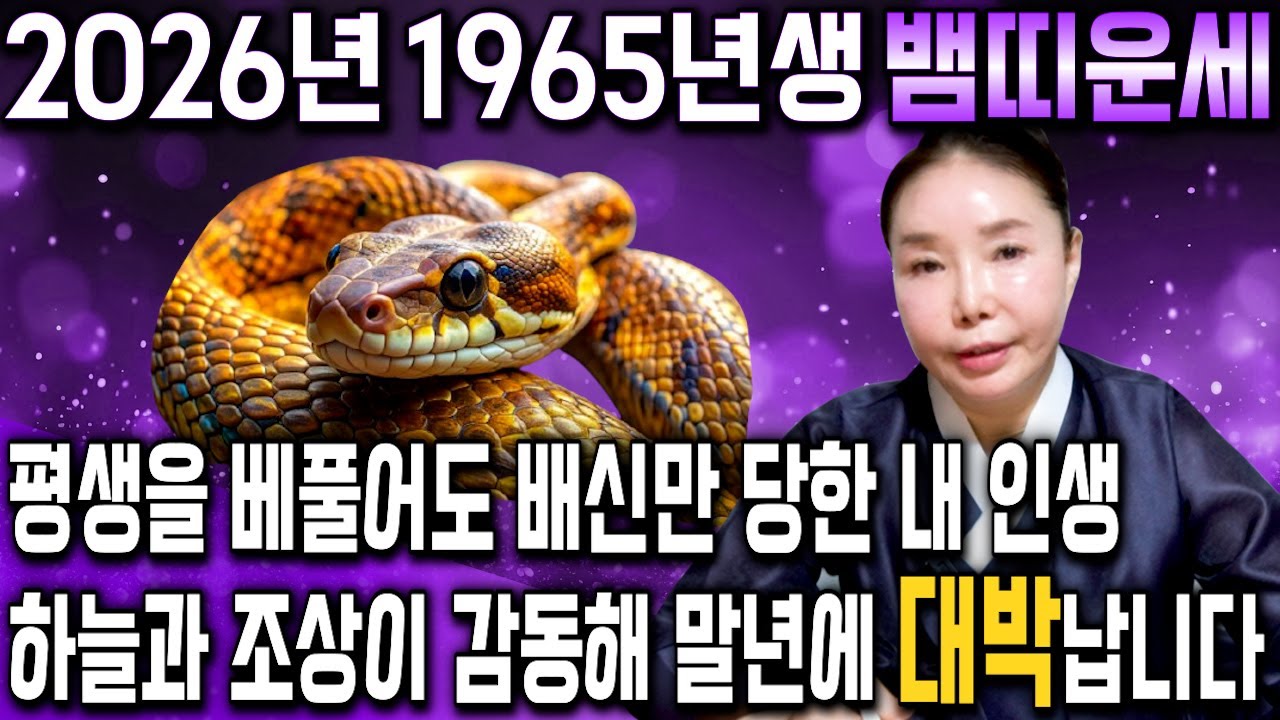 🌟2026년 1965년생 62세 뱀띠 신년운세🌟대박 혹은 패가망신한다! 단 한번도 보지 못한 엄청난 대운이 들어와 말년에 초대박나는 65년생 62세 토끼띠 병오년 뱀띠 운세!