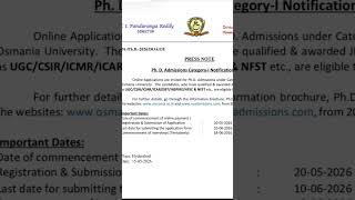 Osmania university PH.D admission notification#ytshorts#viral#PH.d#OU#education#trending#