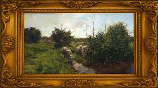 Tranquil Sheep by the Stream – 2 Hour 4K Vintage Landscape Frame TV Art for Relaxation & Décor
