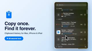 Recopy - Clipboard History for Mac, iPhone & iPad (60-Second Tour) Recopy - Clipboard History for Mac, iPhone & iPad (60-Second Tour)