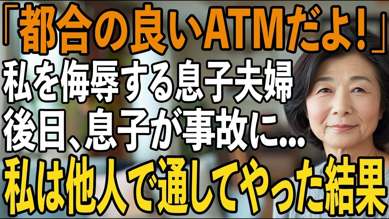 玄関の鍵を回そうとした瞬間、中から息子の声が聞こえた。「はっきり言って、金だけ出してくれればいいんだから。」続いて嫁の笑い声。「本当にそうね。でも便利なATMだわ。」心臓が止まるかと思った。36年間、図書館で働きながら息子のために尽くしてきた私。それが機械と同じ扱いだったなんて。あの日から、私は静かに準備を始めた。援助の記録、暴言の録音、SNSの証拠。全てを揃えて、弁護士に相談した。そして、...