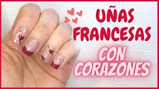 Red French Tip Nails with Hearts