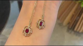Red Ruby Gold Necklace Oval Shape 0.44 Cts Gemstone 0.08 Cts Diamond 18k Gold Jewelry Wt. 2.62 Gms