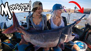 River Fishing For Giant Pre-Historic Fish In Deep Channels!!! (We Got A Giant!!)