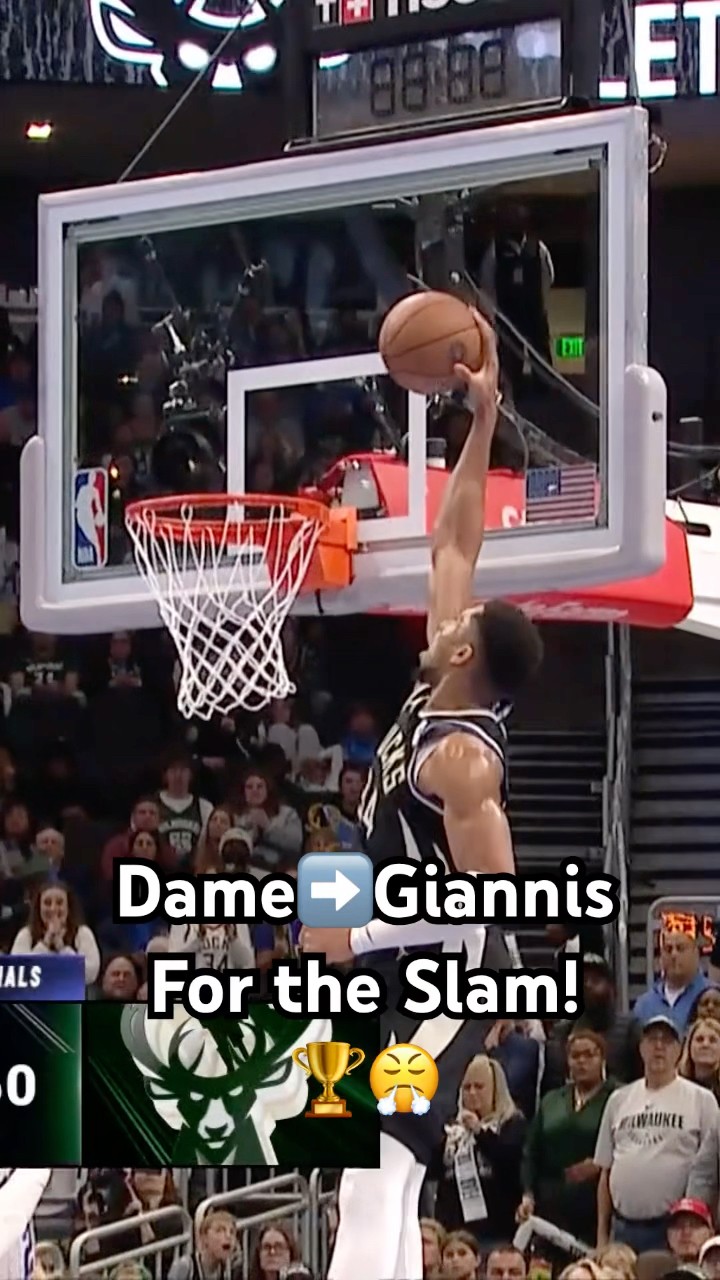 Damian Lillard throws the lob to Giannis Antetokounmpo for the Slam! ??|#Shorts