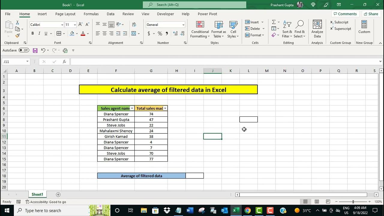 calculate-average-of-filtered-data-in-excel-youtube
