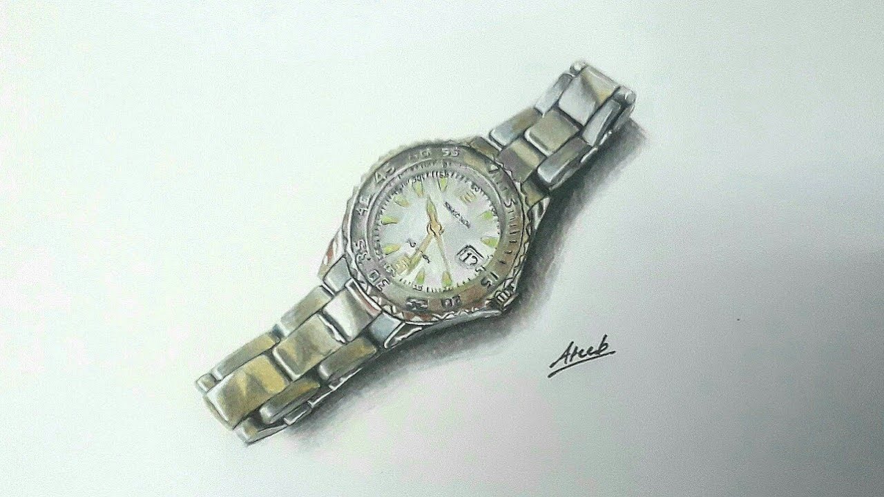 Realistic wristwatch drawing || how to make a realistic wristwatch with colour pencils only.