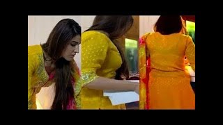 Black Blouse visible of Beautiful Pakistani Actress Hareem in Yellow shirt 3 screenshot 2