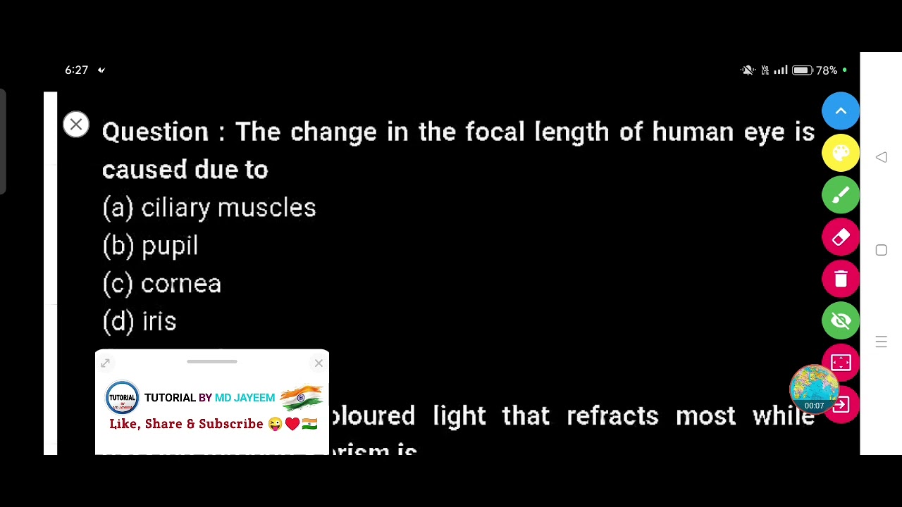 The change in the focal length of human eye is caused due to :-