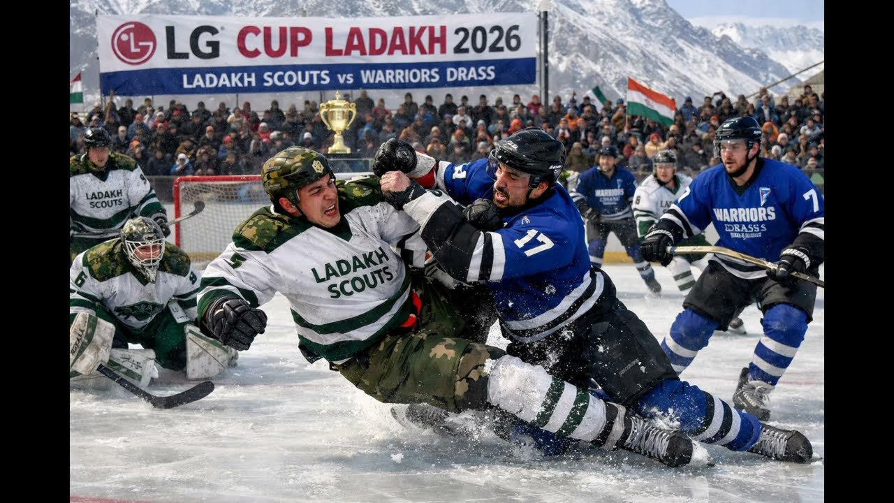  Big fight between Ladakh Scouts vs Warriors Drass | High-Voltage Ice Hockey Match | LG Cup