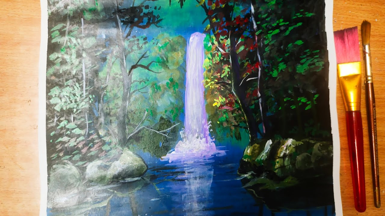 Waterfall Landscape Waterfall Painting With Acrylic Colours Waterfall Maxresdefault