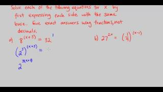 CPM Precalculus 3-43 - Solving for x by finding a common base first