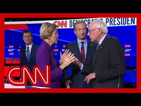Watch tense exchange between Warren and Sanders after debate