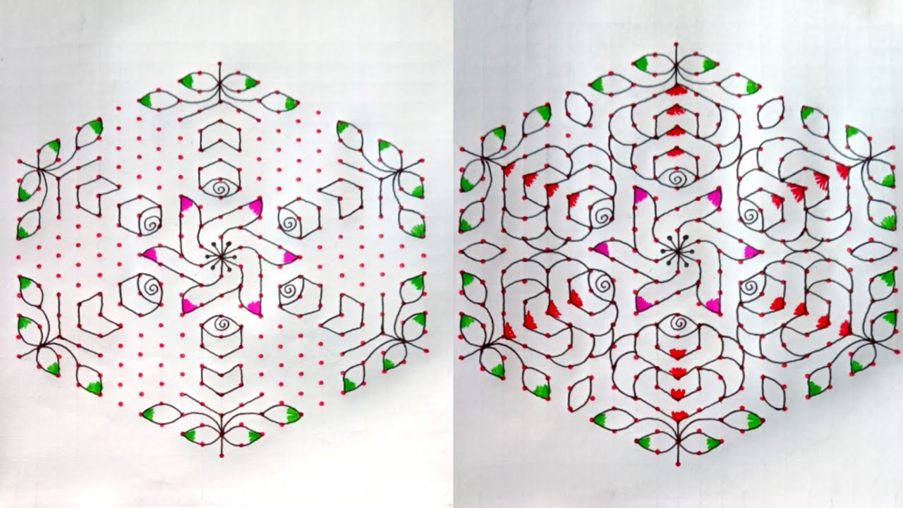 21*11 middle dots /rangoli designs / 🌹🌹rose flower &  rangoli design/🌷🌷 festival rangoli designs