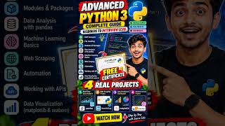 Advanced Python 3 Full Course 🔥 Free Certificate + 4 Real Projects #shorts #ytshorts