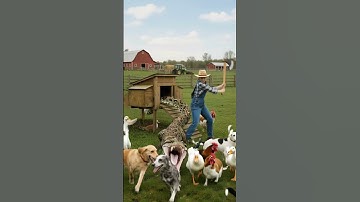To protect her dog, woman takes action! 🐍Giant python attacks farm dog#shorts #dog #animals #funny