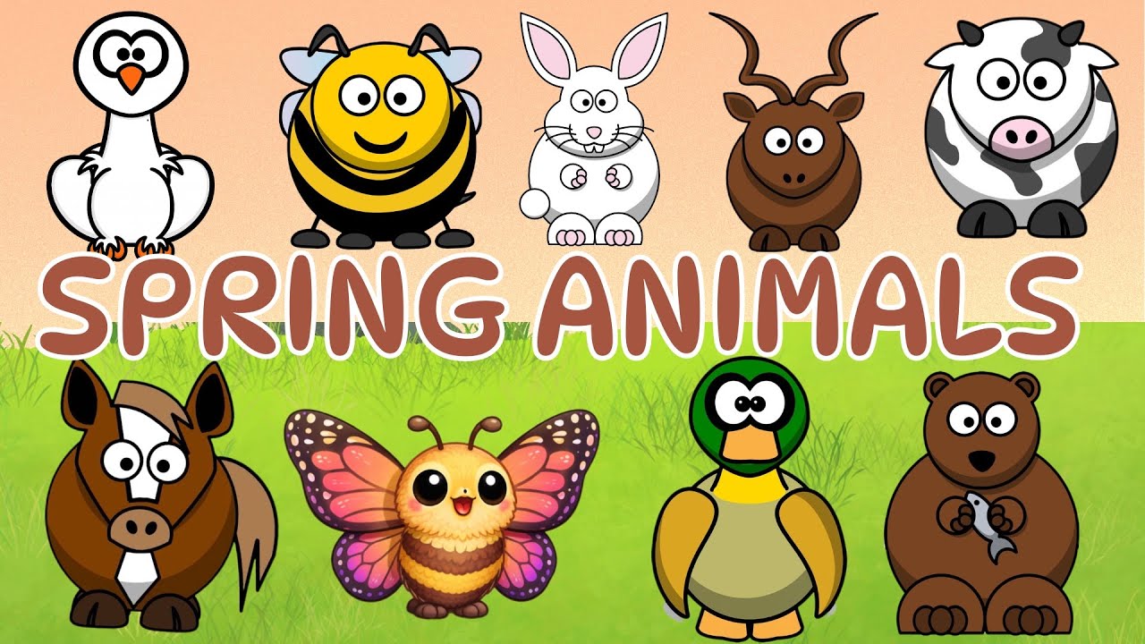 Spring animals: Bee, porcupine, cow, fox, butterfly - Animals