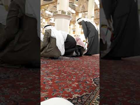 اغرب صلاة ستشاهدها في حياتك في مسجد رسول الله رجال من الاسماعيليه يسجدون على حجار من كربلا