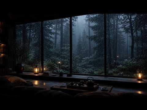 Cozy Forest Rain at Night | Heavy Rain on Windows for Deep Sleep (No Ads) 🌧