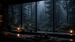 Cozy Forest Rain at Night | Heavy Rain on Windows for Deep Sleep (No Ads) 🌧