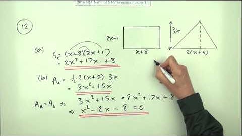 2016 Nat 5 Mathematics  paper 1 number 12