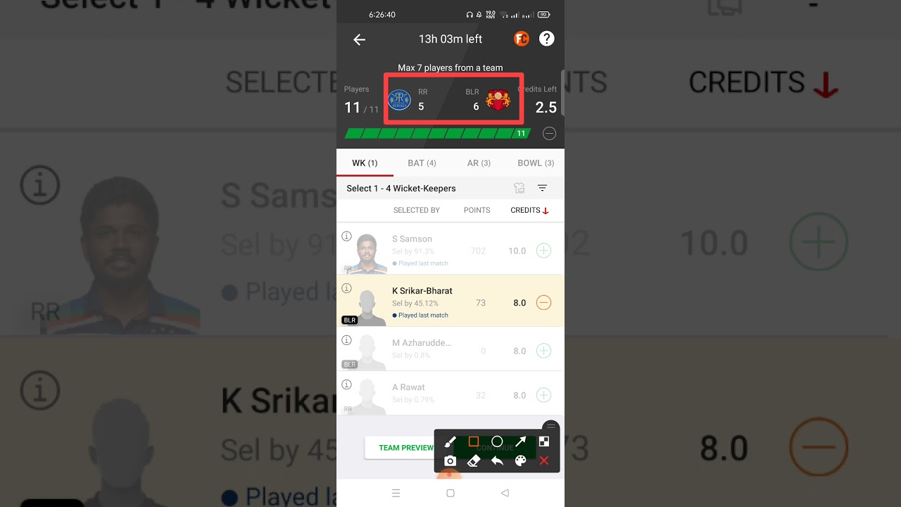 RR vs BLR Dream11 GL Team 