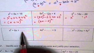 Perfect Square Trinomial Worksheet