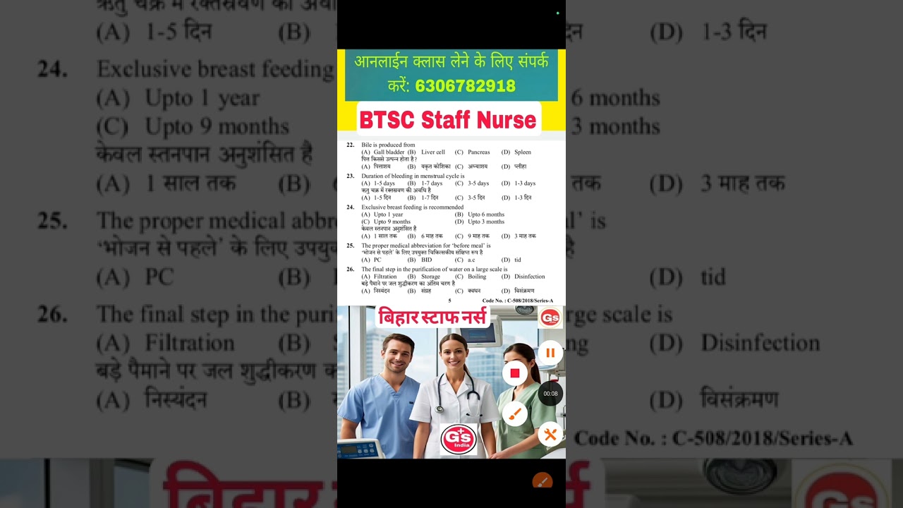 BTSC / Bihar Staff Nurse Exams Syllabus MCQ test series by GS India Classes