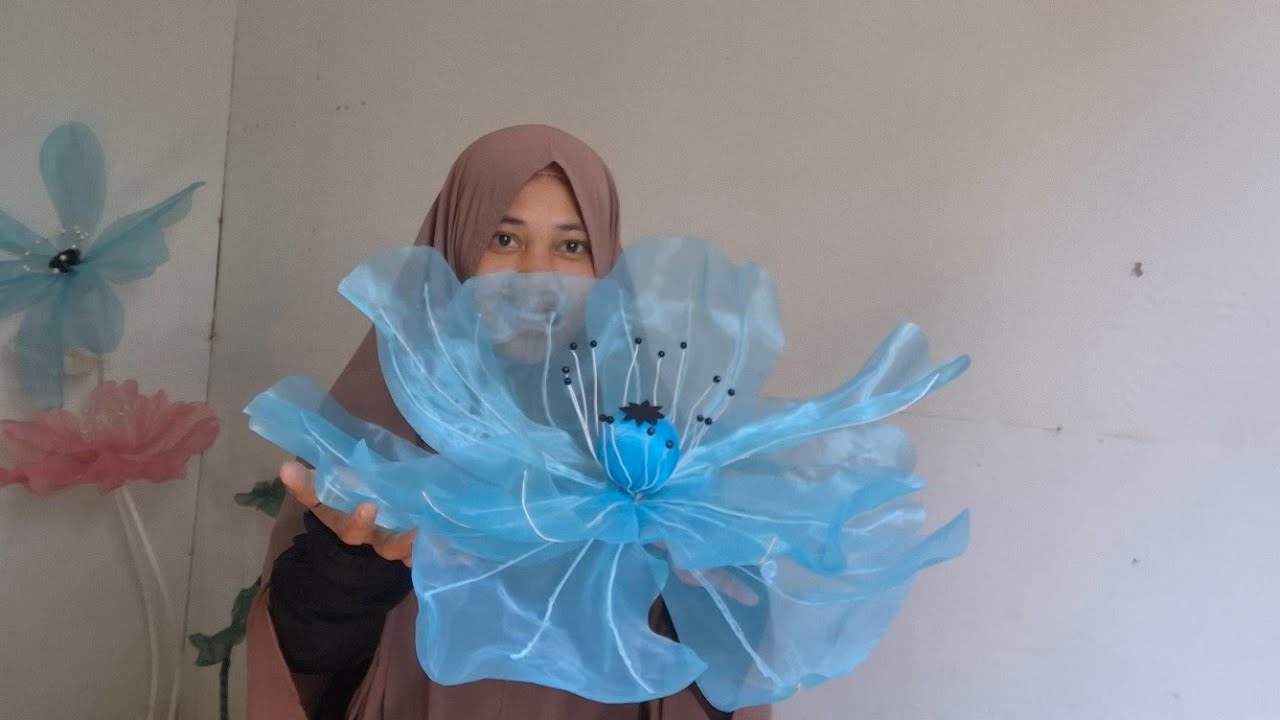 SUB || Простой урок по изготовлению гигантских цветов из органзы 06 || Цветы Мака