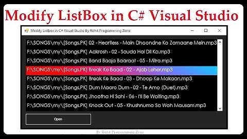 Modify ListBox in C# Visual Studio By Rohit Programming Zone