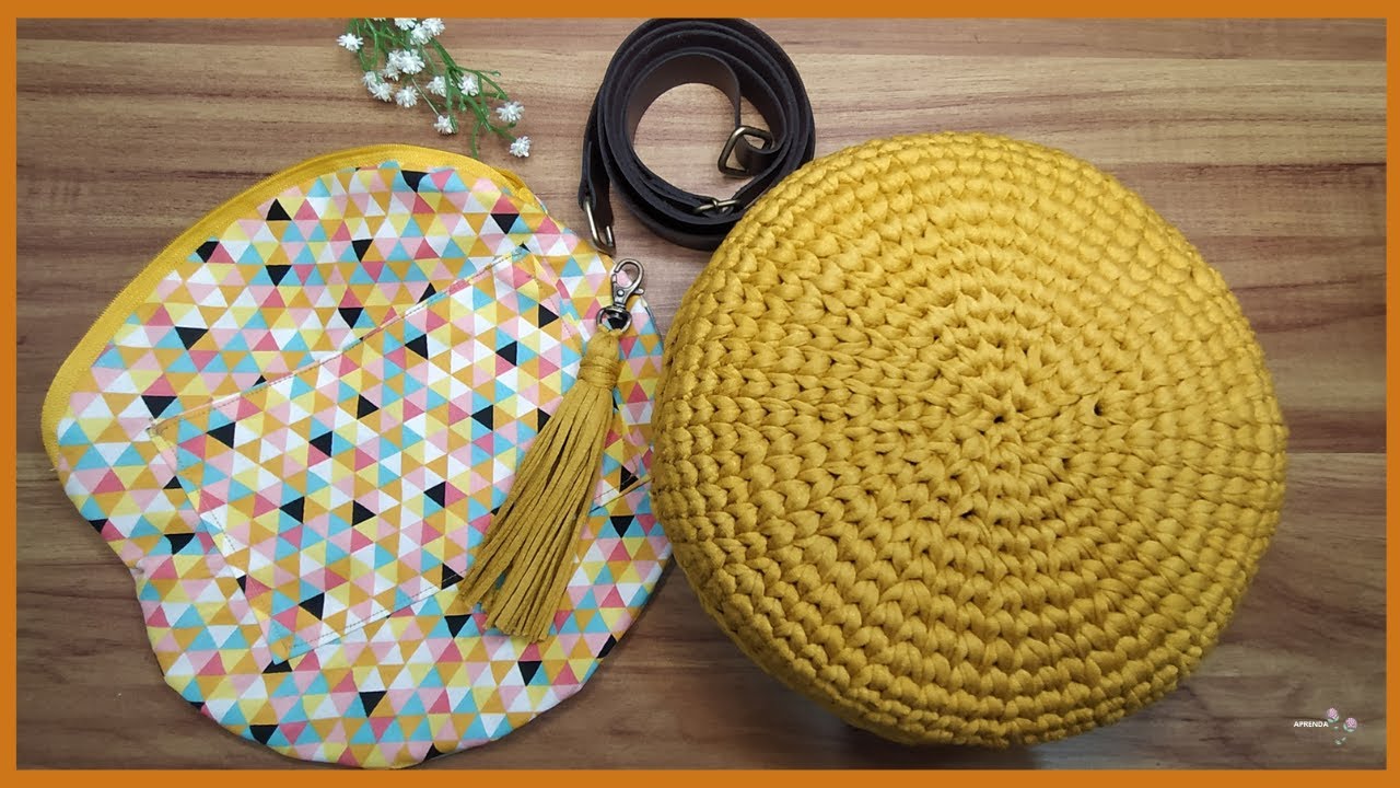 Nova Técnica para forrar sua bolsa redonda em crochê de forma fácil e simples - Passo a Passo