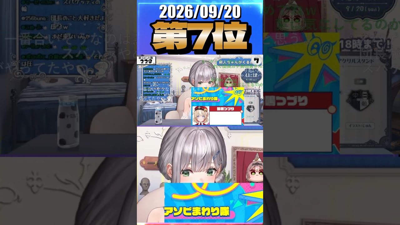 9/20 草コメント数ランキング第7位 #白銀ノエル 1時間11分ごろ
