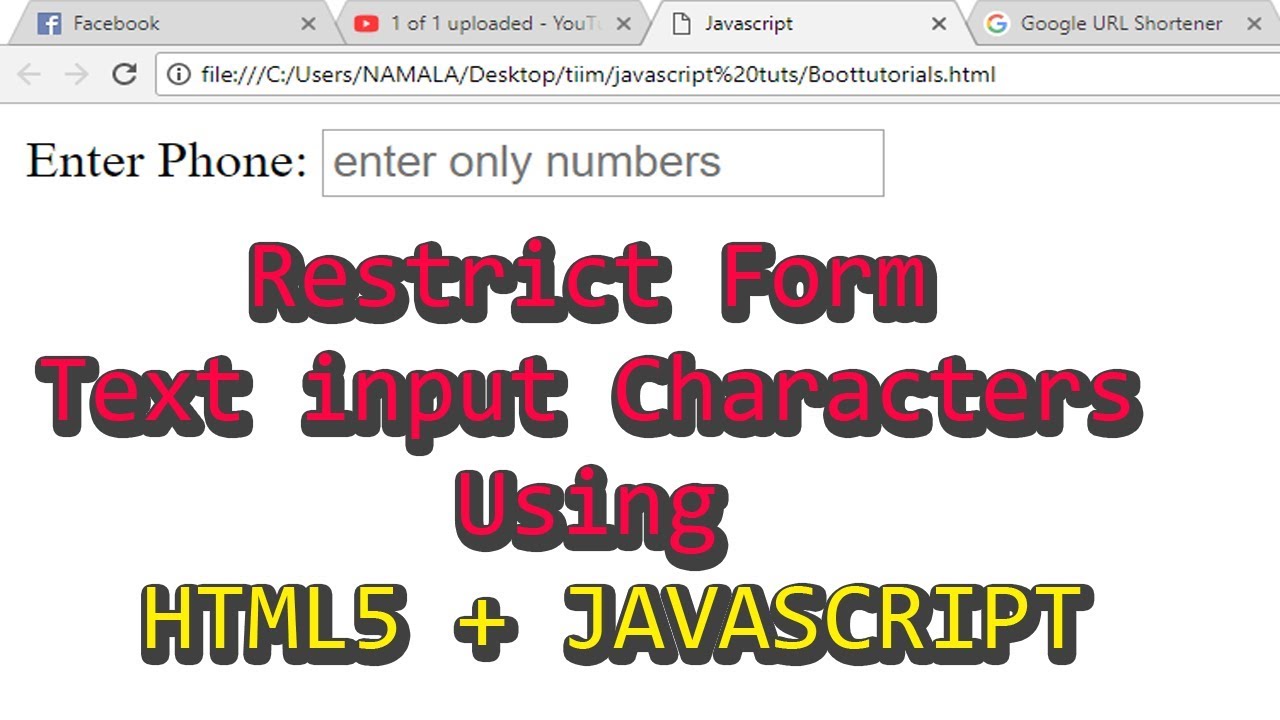 input type text  2022 Update  Hạn chế Ký tự nhập văn bản của Biểu mẫu Sử dụng HTML5 + JAVASCRIPT