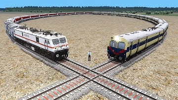 Two Electric Trains Crossing each other at Same Track | Forked Railroad