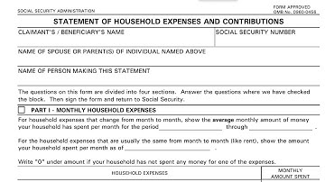 Form SSA 8011-F3 walkthrough (Statement of Household Expenses & Contributions)