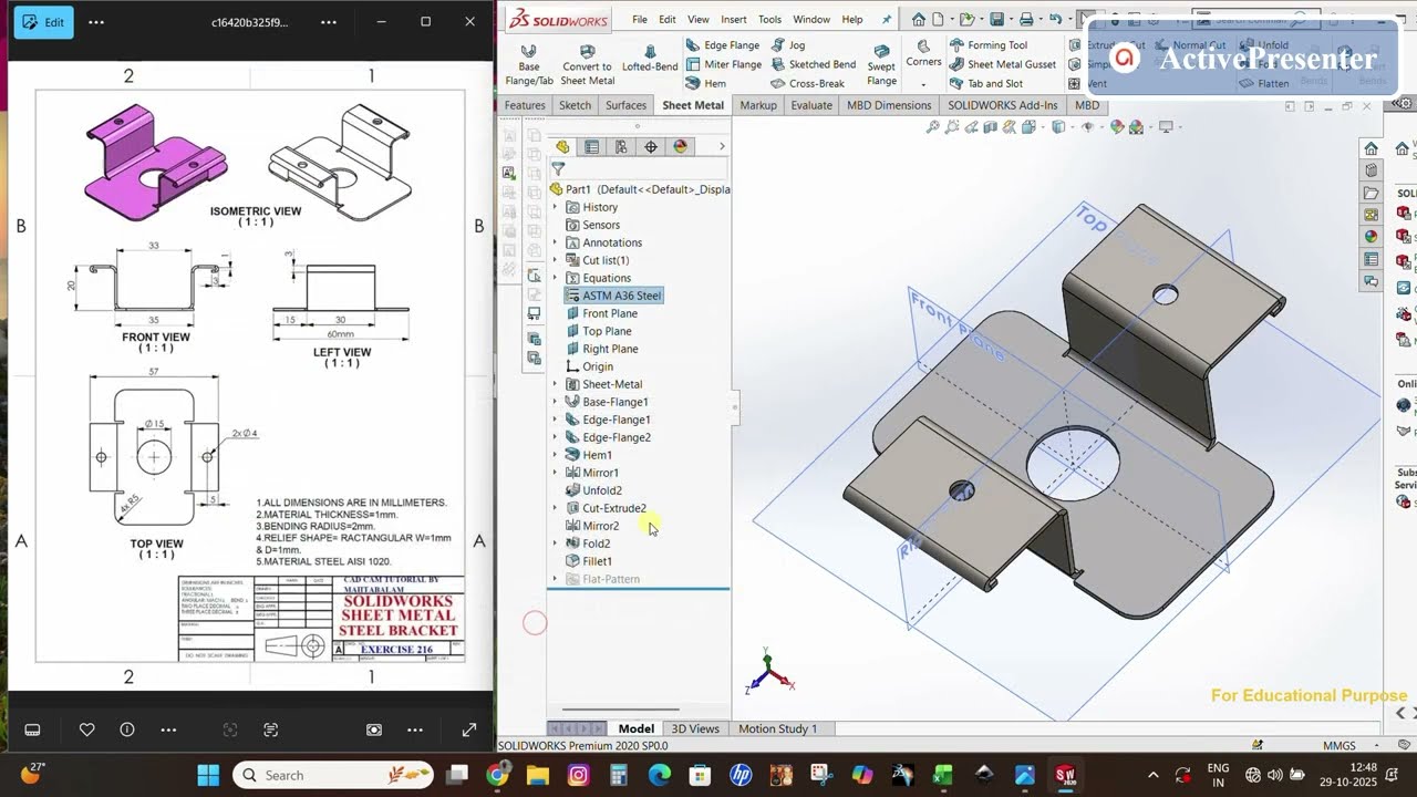 “How to Design a Sheet Metal Bracket in SolidWorks | Step-by-Step Tutorial for Beginners”