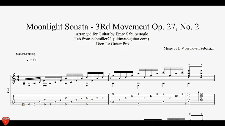 Beethoven - Moonlight Sonata - 3Rd Movement Op. 27, No. 2 for Classsical Guitar with Tab