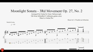 Beethoven - Moonlight Sonata - 3Rd Movement Op. 27, No. 2 for Classsical Guitar with Tab