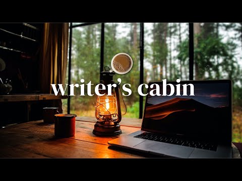Writer's Cabin ASMR Ambience (Typing, Page Flipping, Rain, Gentle Storm)