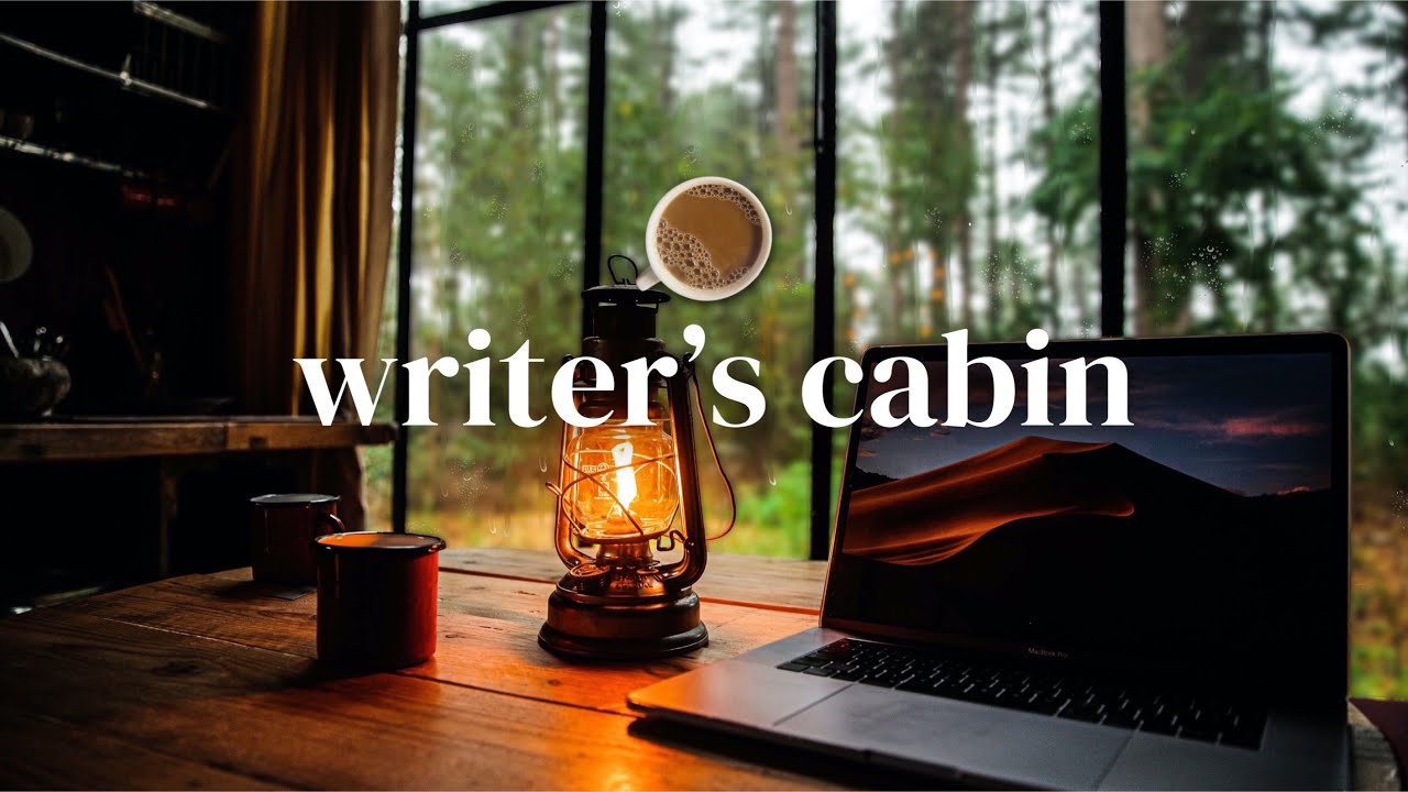 Writer's Cabin ASMR Ambience (Typing, Page Flipping, Rain, Gentle Storm)