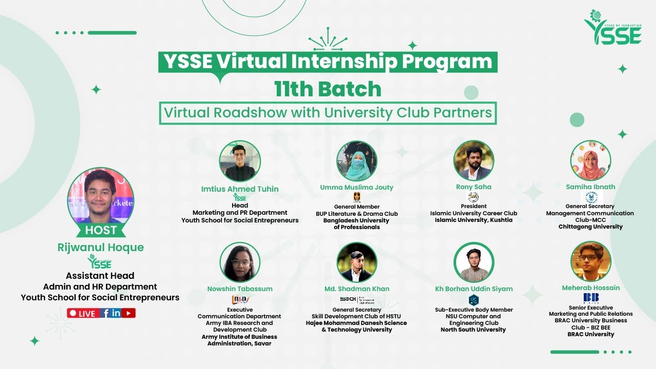 YSSE Virtual Interns Recruitment - 11th Batch "VIRTUAL ROADSHOW with ...