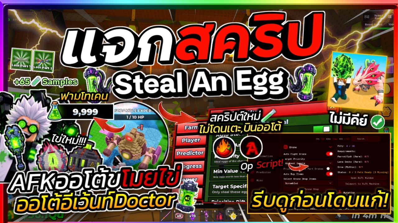 แจกสคริป Steal An Egg อัปเดตใหม่ มือถือ ออโต้ขโมยไข่ ออโต้อีเว้นท์ Dr Scrambles ตีโดรน! [ไม่มีคีย์]🧪