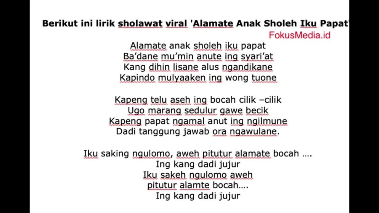 Lirik Alamate Anak Sholeh Iku Papat Neng Umi Laila Youtube