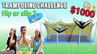 LAST ONE TO FALL WINS $1000 !?! | FLIP OR SLIP TRAMPOLINE CHALLENGE | Damien Grote