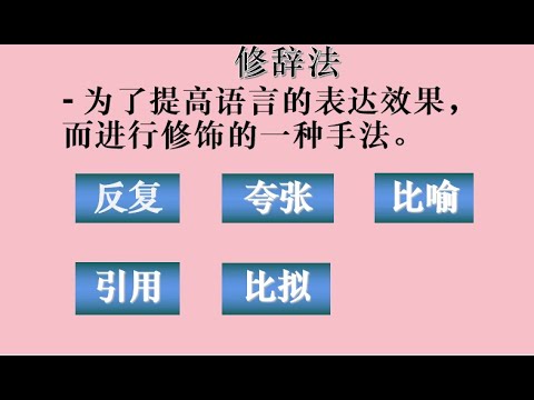 预备班修辞手法: 比喻 比拟 夸张 反复 引用 - YouTube