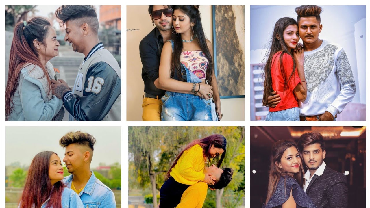 Pretty girl making selfie while posing with boyfriend, isolated over light  background. Gorgeous bru Stock Photo by look_studio