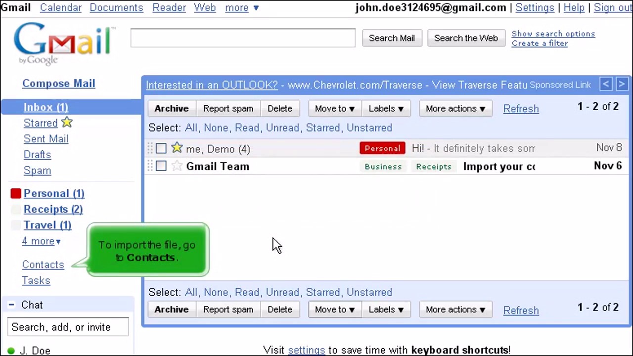How To Import Contacts Into Gmail Youtube