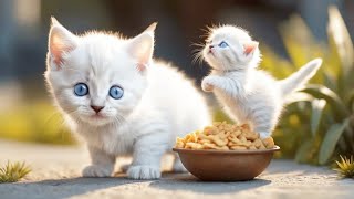 Two cute kittens fighting over food, see what happens