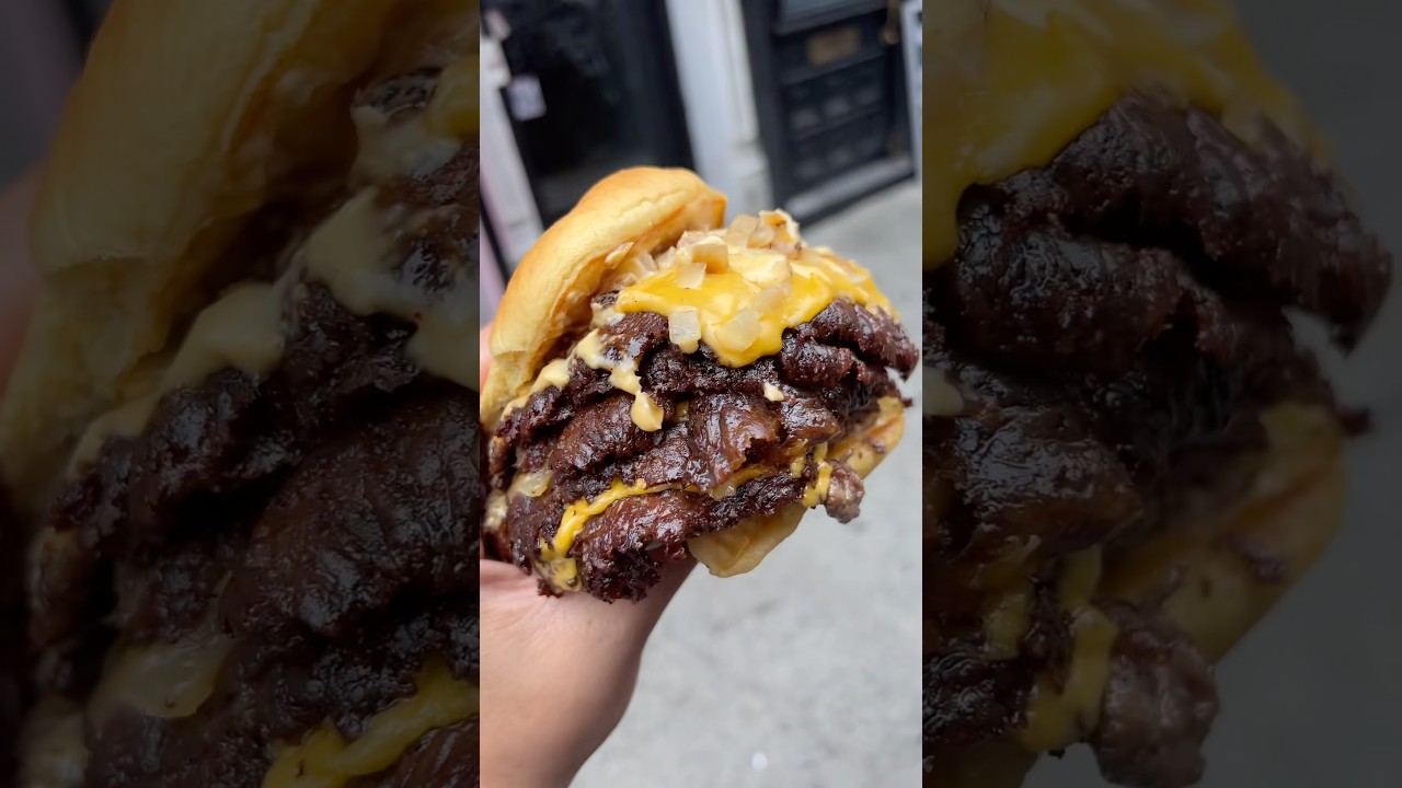 QUADRUPLE SMASH BURGER at SMASHED NYC! 🍔🍔🍔🍔 Just the right amount of MEAT. 